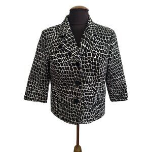 Studio Works Petite Blazer Jacket PM Black & White Abstract Print 3/4 Sleeves